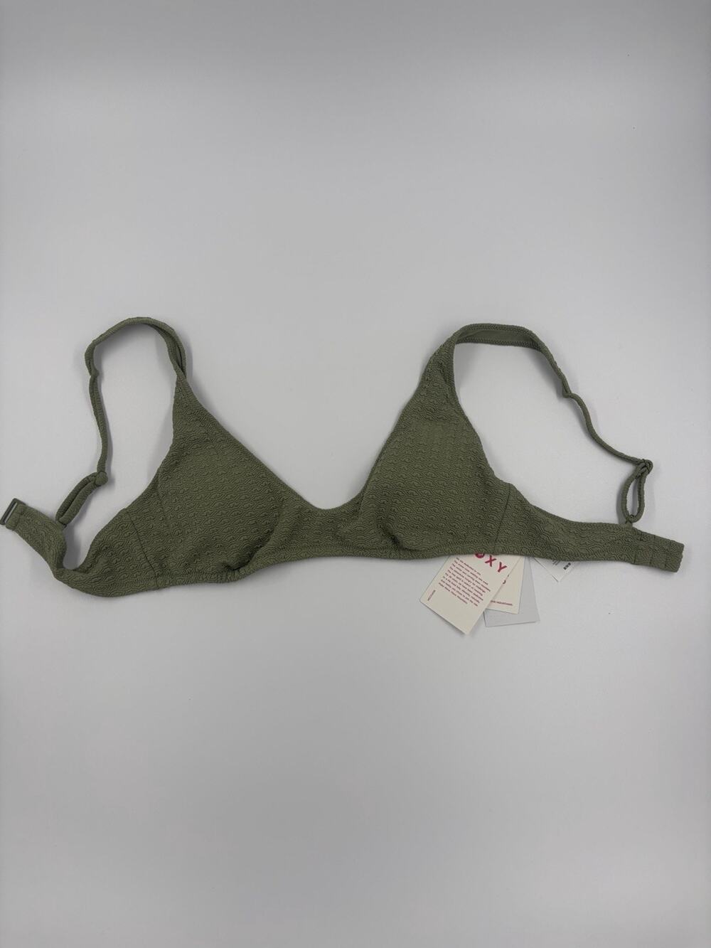 NWT Roxy Womens Olive Green Textured Triangle Bikini Top Size M Medium Swim